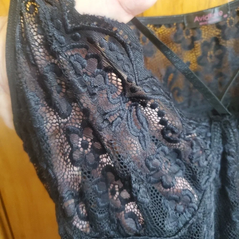 Avid Love Women's Black Lace Babydoll Top Size 18W – Plus Wireless Unlined Sleep